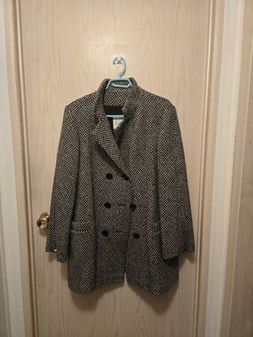 Classic Black and White Herringbone Double-Breasted Women's Coat-Surrey Classics